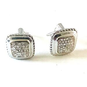 Vintage Crystal Square Silver Clip on Earrings